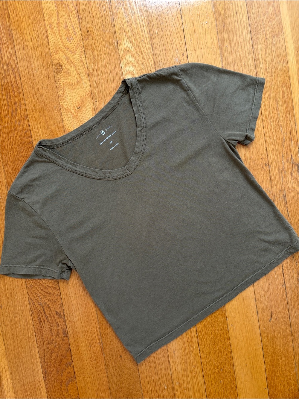 Lou & Grey Supima Cotton Olive Green Crop Top Tight Fit T-Shirt Cropped Tee XXS